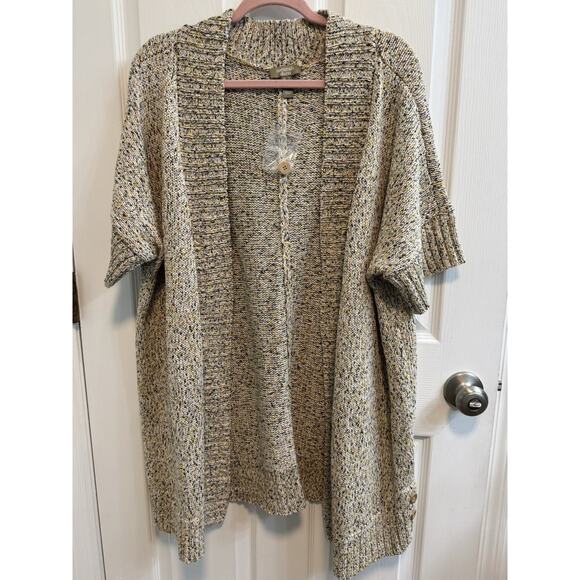 Denim Co Naturals 1X Short Sleeve Open Cardigan Beige Multicolor New - Picture 1 of 11